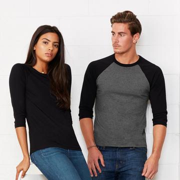 T-Shirt Unisex Baseball Tee 3/4 Solid colors – 3200 – Bella + Canvas