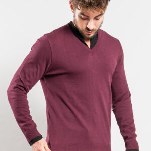 Pullover C/V 100% Cot. Rigenerato Bordeaux XS - IT910 - Vesti
