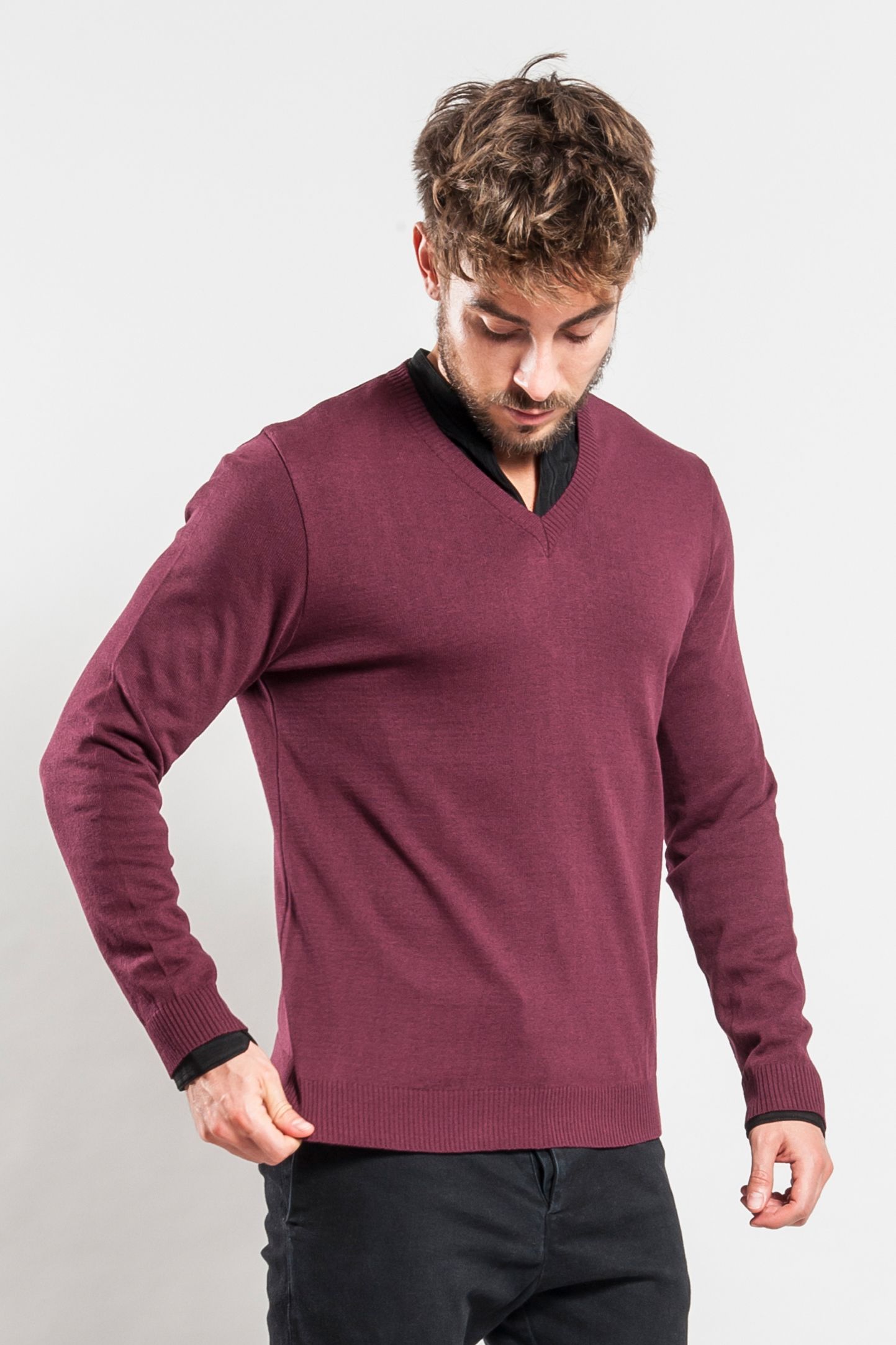 Pullover C/V 100% Cot. Rigenerato Bordeaux XS – IT910 – Vesti